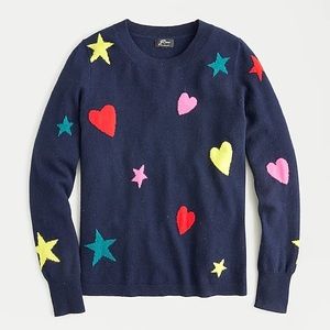 NWT JCREW cashmere star heart shape sweater, in navy color. Size S.